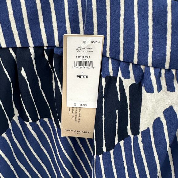 BANANA REPUBLIC NWT Empire Waist Blue Pattern Midi Dress // 6 Petite - Picture 7 of 13